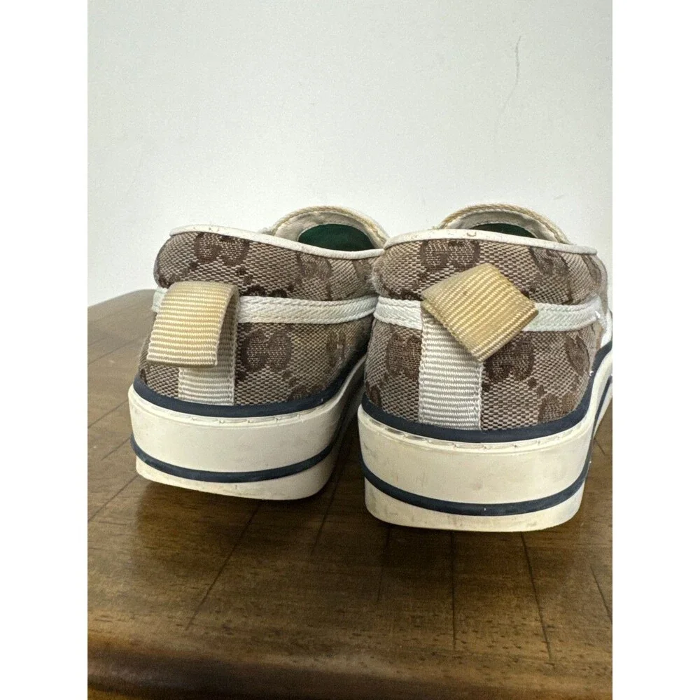 Gucci Tennis 1977 GG Supreme Canvas Slip On Sneakers Beige Brown EU 37